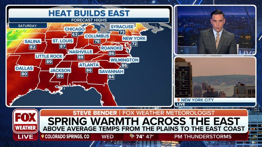 Spring warmth continues across eastern US