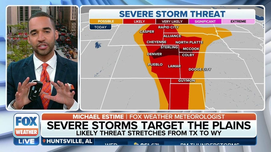 Severe storms threaten the central Plains, including Denver, with large ...