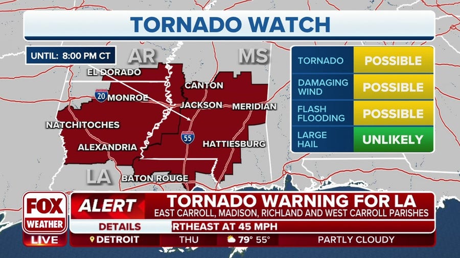 Tornado Watch expands to cover more parts of Louisiana and Mississippi