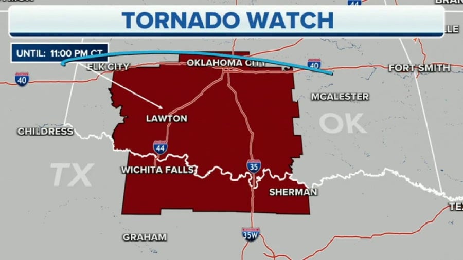 Tornado Watch issued for Oklahoma and Texas 
