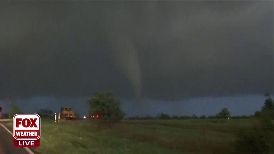 Tornado seen moving through Cole, Oklahoma