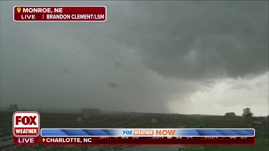 Tornado-warned storm moves through Monroe, Nebraska 