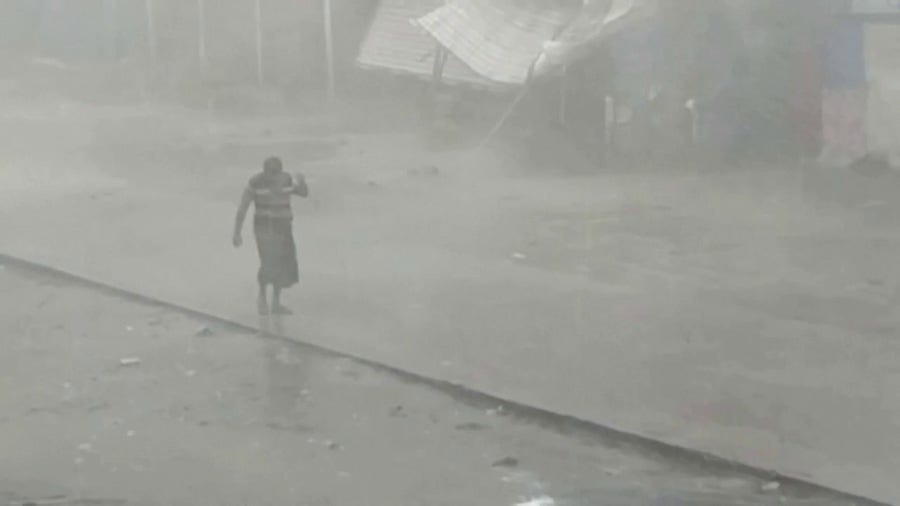 Watch: Wind-driven rain whips through Sittwe, Myanmar, during powerful Cyclone Mocha