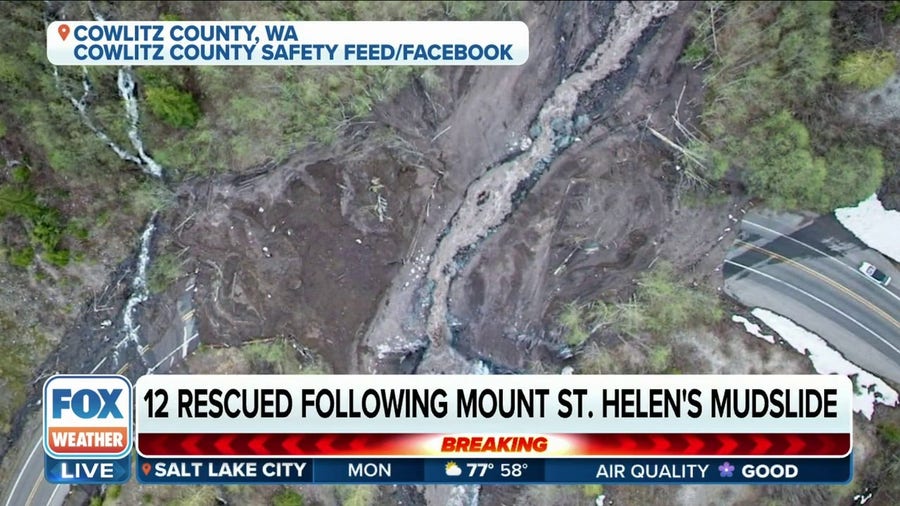 Twelve people, dog rescued near Mount St. Helens after mudslide