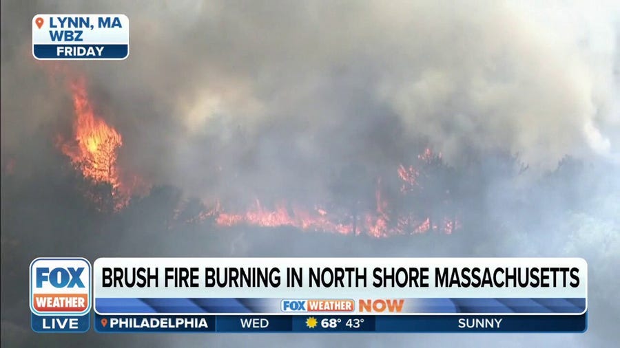Brush fire continues burning in Massachusetts amid dry, windy conditions