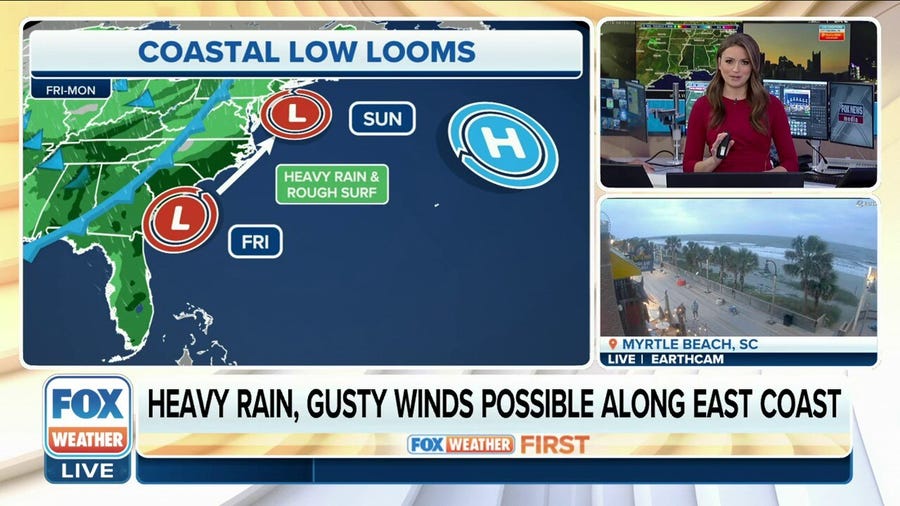 Coastal low to bring heavy rain, gusty winds along East Coast this weekend