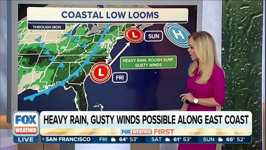 Heavy rain, gusty winds possible along East Coast from coastal low