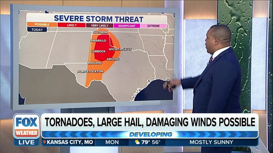 Severe storms with damaging winds, large hail threaten parts of Texas, Oklahoma on Monday