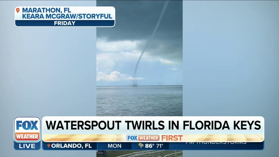 Waterspout forms near Seven Mile Bridge in Florida Keys