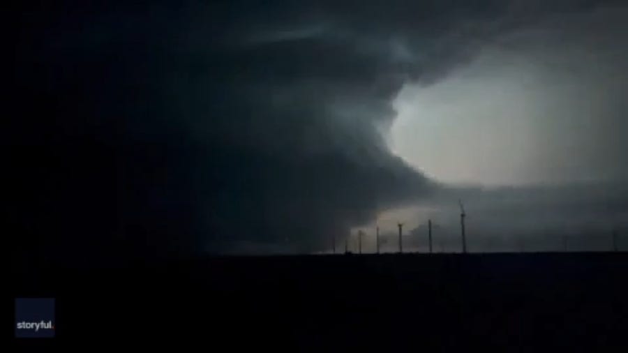 Lightning illuminates supercell thunderstorm over New Mexico