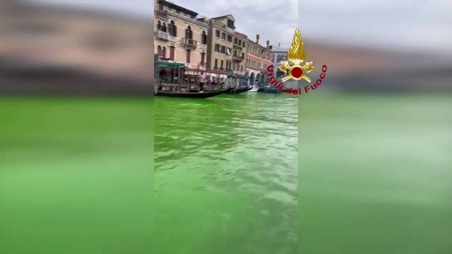 Venice's famous Grand Canal turns fluorescent green