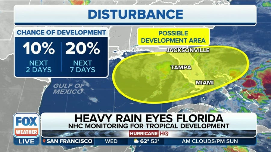Tropical disturbance spinning toward Florida to deliver heavy rain, gusty winds to Sunshine State