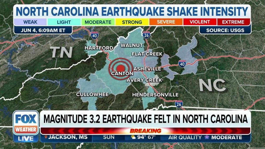 Magnitude 3.2 earthquake shakes North Carolina