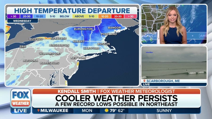 Showers, cooler temperatures persist in the Northeast