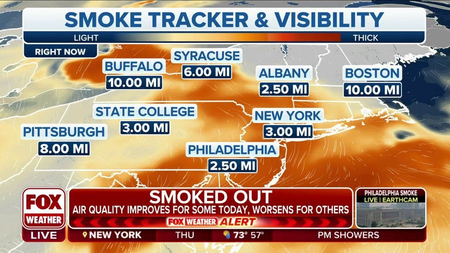 Canadian wildfire smoke shifting farther south on Thursday