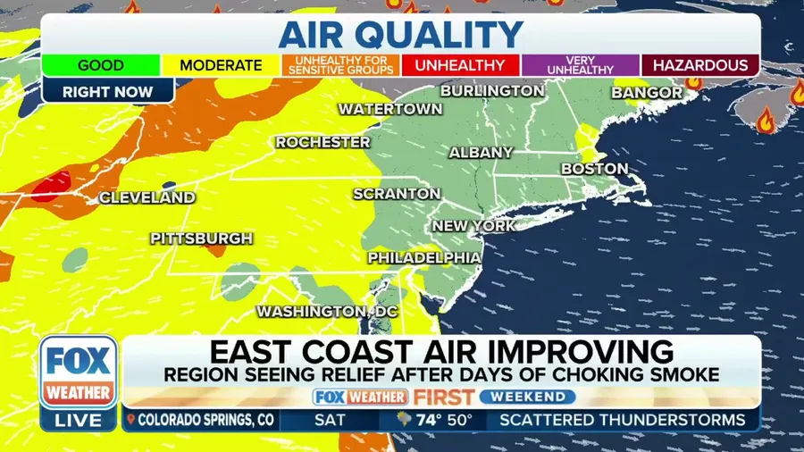 East Coast air improving after days of choking Canadian wildfire smoke