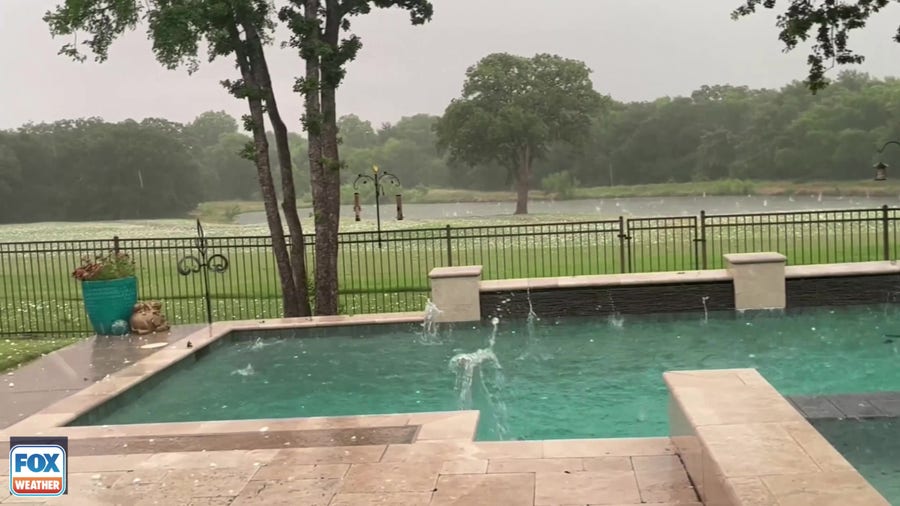 Watch: Hail startles photographer as baseball-sized stones pelt backyard pool near Dallas