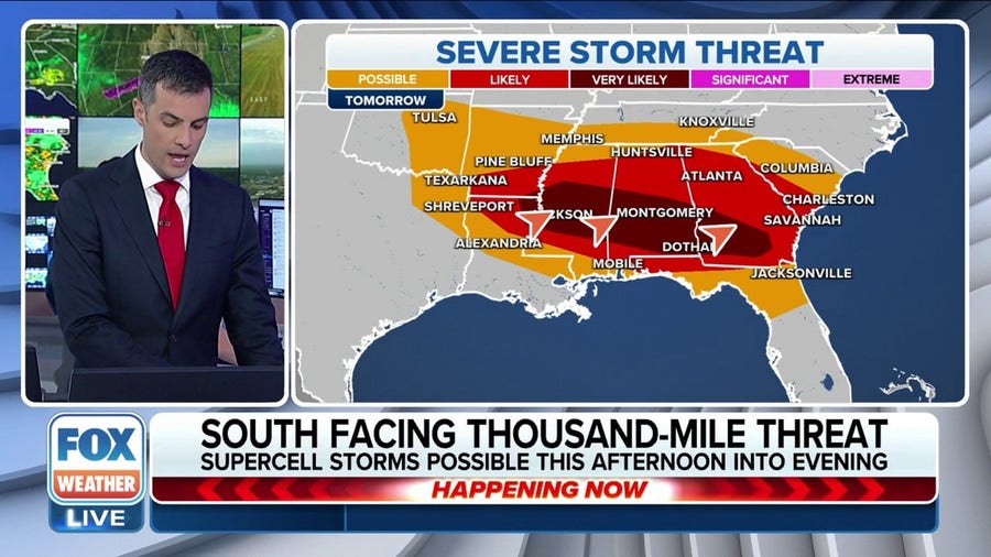 South facing thousand-mile severe weather threat