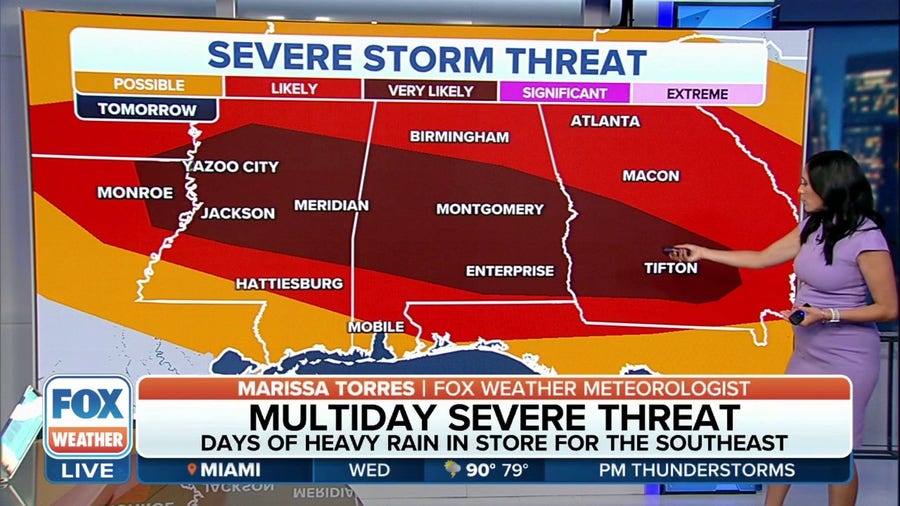 Multi Day Severe Weather Threat Strikes The South This Week Latest Weather Clips Fox Weather 