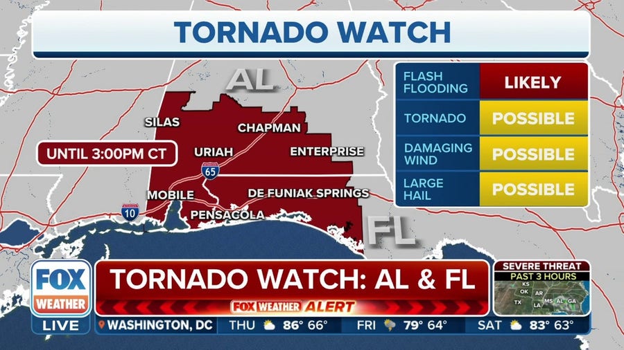 Tornado Watch issued for parts of Alabama, Florida on Thursday
