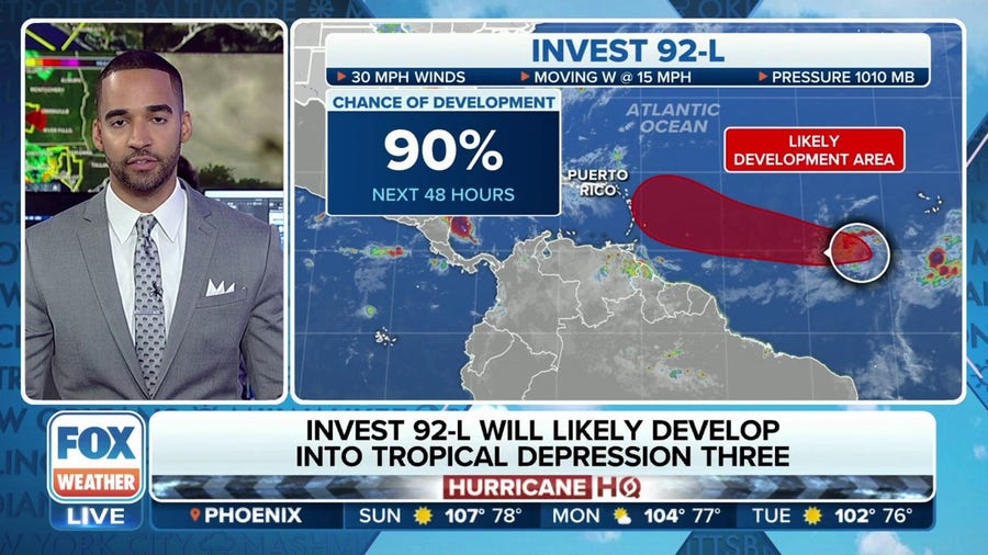 Invest 92L has 90% chance of formation in the next 48 hours