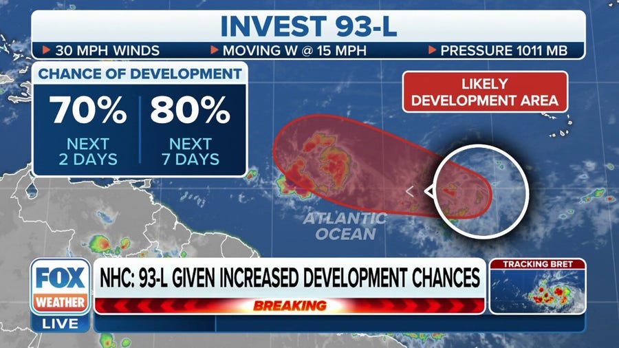 Invest 93L's odds for tropical development continue to increase