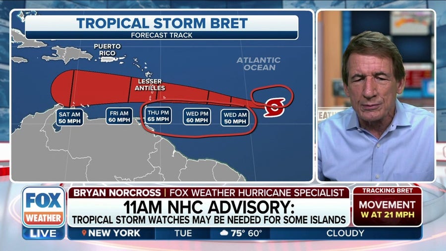 Tropical Storm Bret expected to remain strong tropical storm as it approaches Lesser Antilles