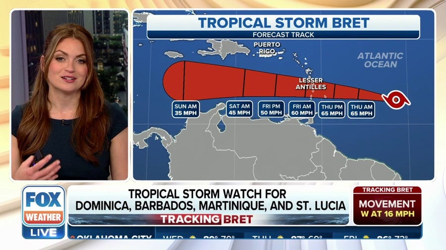 Tropical Storm Bret strengthens as it heads west toward Caribbean islands