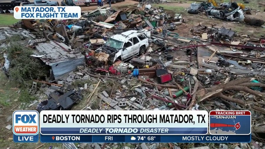 Drone video shows the destruction left behind by tornado in Matador, Texas