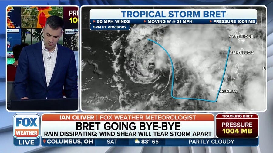 Tropical Storm Bret weakens as it moves through Caribbean Sea