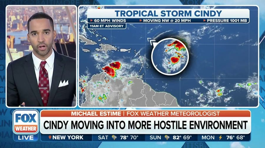 Tropical Storm Cindy strengthens slightly overnight