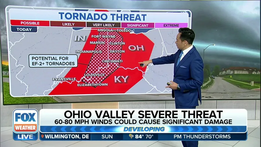 Nearly 60 million under risk of severe weather from Ohio Valley to the South on Sunday