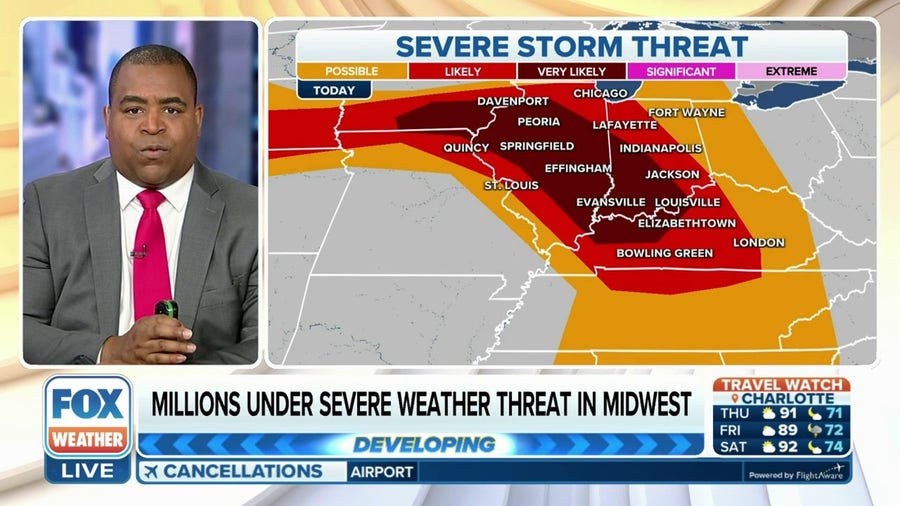 Millions under severe weather threat in Midwest on Thursday