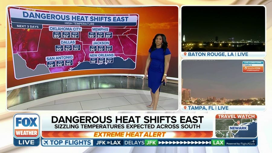 Dangerous heat shifts east as sizzling temps expected across South