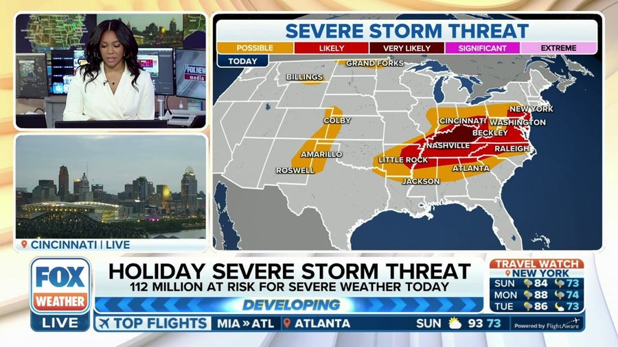 Severe thunderstorms threaten holiday outdoor plans for 112 million on Sunday