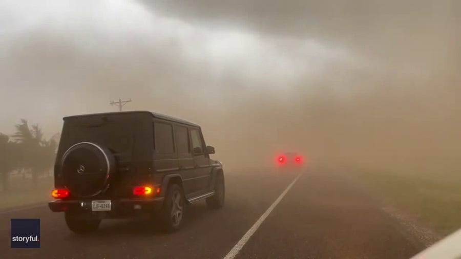 Dust storm overtakes Texas highway during thunderstorm