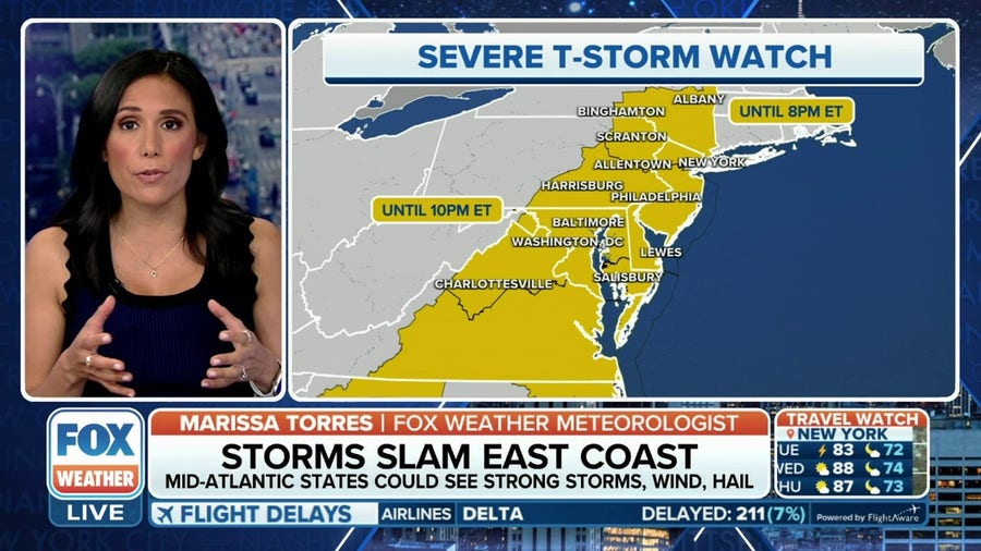 Severe Thunderstorm Watch issued for states along the East Coast