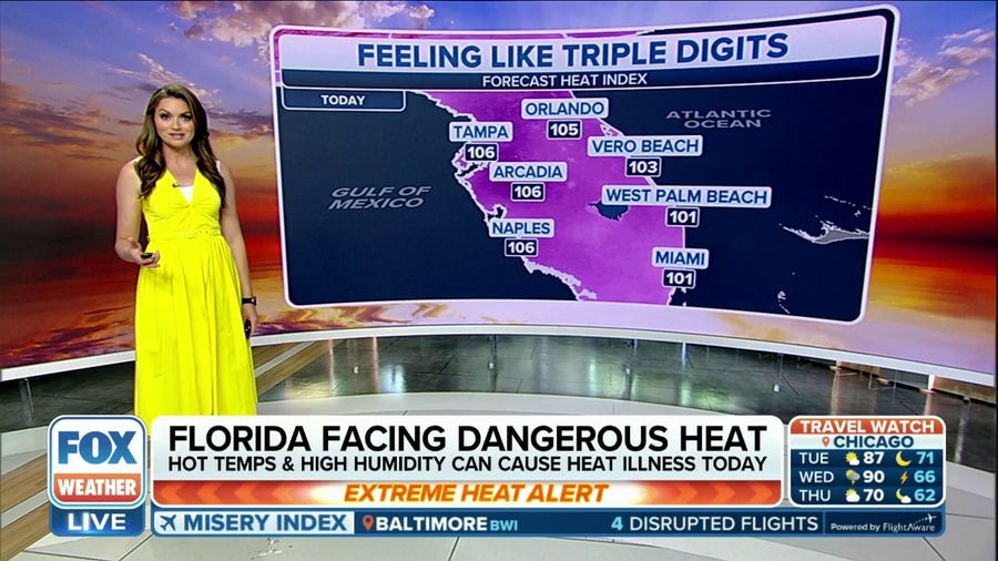 Heat alerts posted in Florida as the 'feels like' temperature reaches over 100 degrees