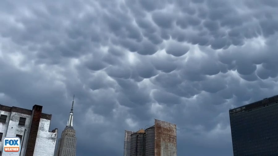 Severe storms bring mammatus clouds over Manhattan skyline