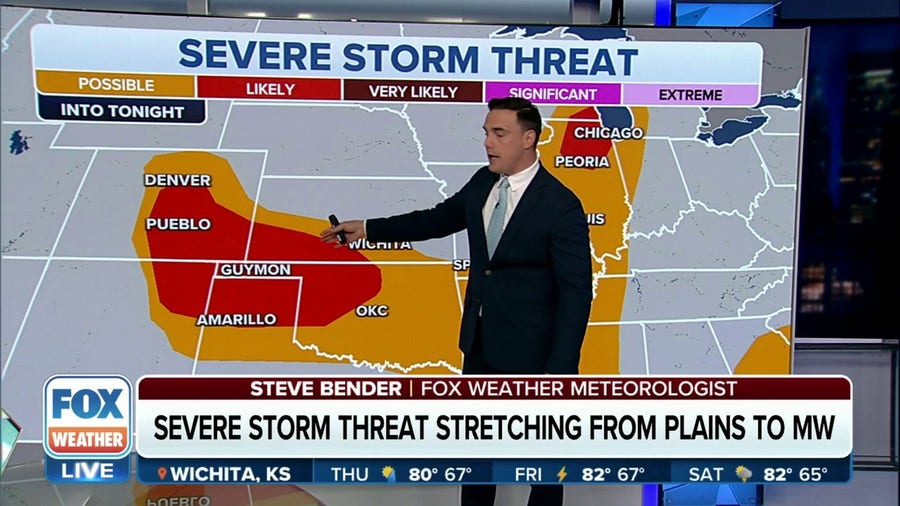 Storms with large hail and damaging winds develop over central US