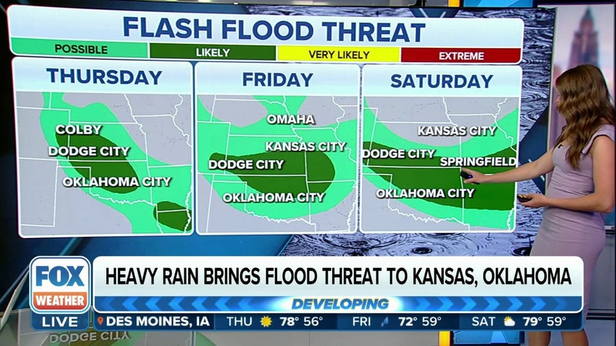 Heavy rain brings flood threat to Kansas, Oklahoma