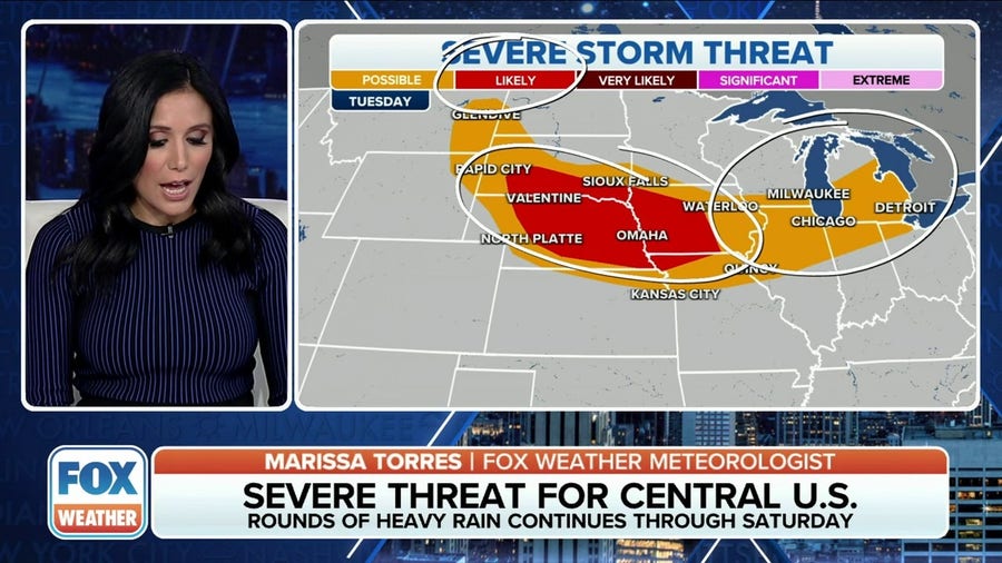 Severe weather targets the central US on Tuesday