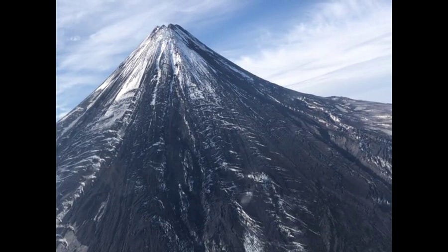 Aerial video of the Shishaldin Volcano on Unimak Island