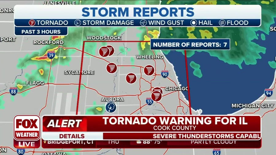 More than half a dozen initial reports of tornadoes throughout Northern Illinois, Chicago meto