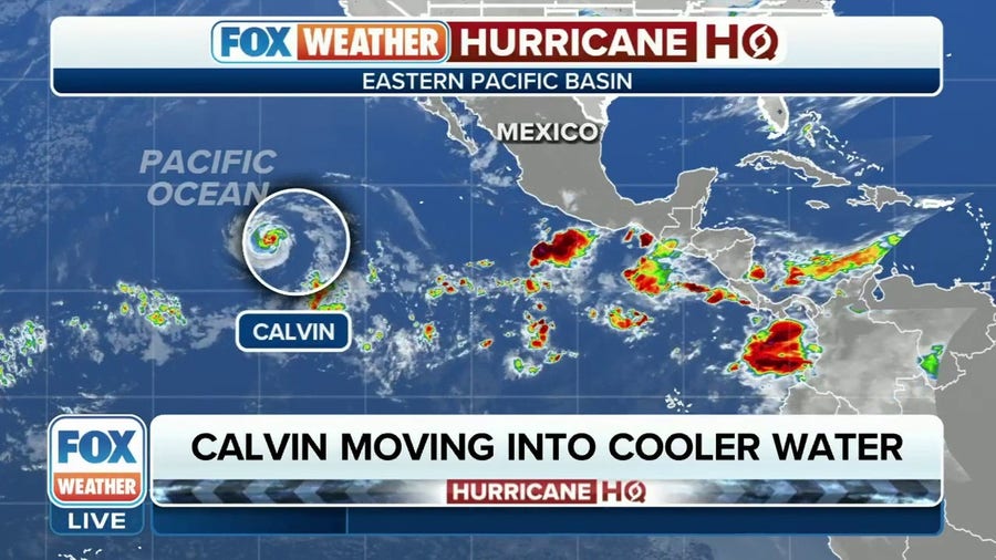 Hurricane Calvin moves into cooler water and weakens