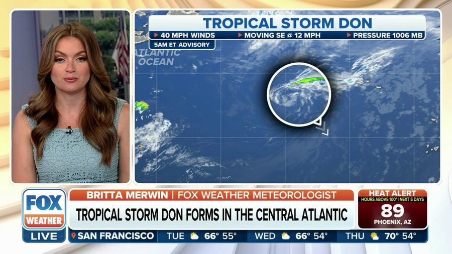 Tropical Storm Don meanders in the middle of the Atlantic Ocean