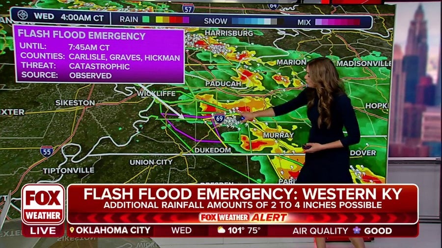Flash Flood Emergency in western Kentucky as several inches of rain fall