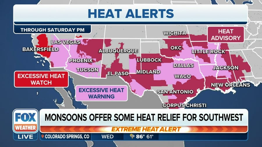 Excessive Heat Warnings remain in effect for millions from the West to Deep South