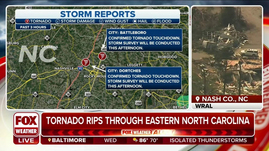 NWS surveying damage after tornado touches down in North Carolina