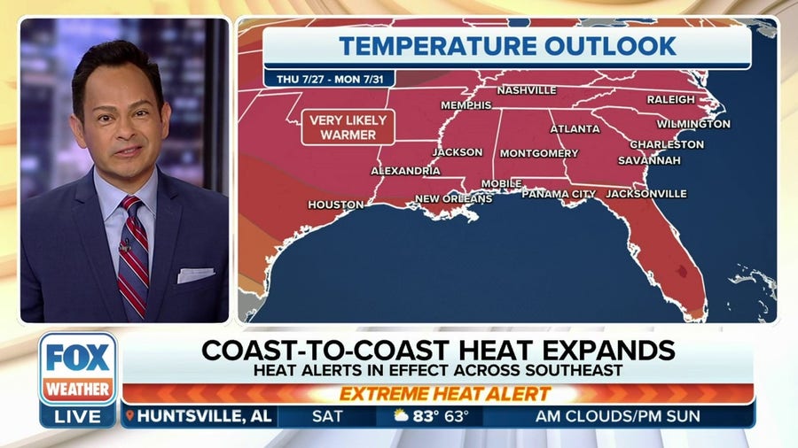 Coast-to-coast heat wave expands this weekend as heat alerts in effect across Southeast
